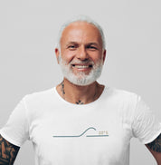 Latitude23 Southwave: camiseta masculina em algodão peruano, design contínuo inspirado nas ondas do sul e impressão premium Kornit Atlas MAX.